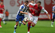 Porto's Portuguese forward Andre Silva (L) vies with Braga's Portuguese defender Artur Jor...
