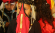 Bedouin girls wears traditional dress during Folklore Exhibition in Gaza city, Palestine,...