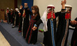 Bedouin girls wears traditional dress during Folklore Exhibition in Gaza city, Palestine,...