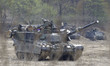 U.S. militaty Tanks take part in an live fire drill near DMZ in Paju, South Korea. Preside...