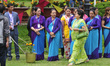 Arzu Rana Deuba wife of Newly elected Prime Minister of Nepal, Sher Bahadur Deuba arrive a...