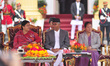 (L-R) President of Nepal Bidhya Devi Bhandari, Nepal's newly elected Prime Minister Sher B...
