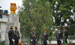 Nepalese army personnel guard around the martyrs at their memorial in Lainchaur, Kathmandu...