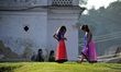 Little girls playing around Pashupatinath Temple during Teej festival celebrations at Pash...