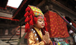 A Portrait of Nepalese young girl impersonate as a Kumari or living Goddess participate du...