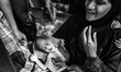 Rohingya refugee, 22-year-old Asmida Akter holds her three months old baby with skull infa...