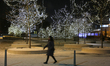 Trees decorated with lights during the Christmas season in Newmarket, Ontario, Canada, on...
