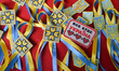 A view of Ukrainian symbols, colors and coat of arm.On Monday, January 15, 2018, in Lviv,...