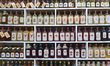 Bottles of traditional Lviv's 'Nalivka' - a sweet fruit or berry liqueur on display for sa...