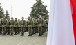 Cadets in uniforms with AKMS 7,62 x 39 mm assault rifles (AK-47 type) are seen in Gdynia,...