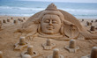 Lord Shiva’s sand sculpture is seen on the Bay of Bengal Sea’s eastern coast beach at Puri...