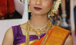 Indian model wearing an exquisite sari during a South Indian and Tamil bridal show held in...