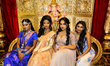 Indian models wearing exquisite outfits during a South Indian and Tamil bridal show held i...