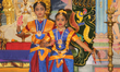 Tamil Hindu girls perform a classical Bharatnatyman dance honouring Lord Shiva during the...