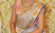 Indian woman wearing a fancy sari and opulent jewellery in Scarborough, Ontario, Canada, o...