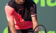 Juan Martin Del Potro, from Argentina, in action against Kei Nishikory, from Japan, during...
