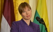 President Kersti Kaljulaid of Estonia speaks during a joint press conference with Presiden...