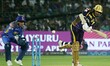 Kolkata Knight Riders batsman Sunil Narine plays a shot during the IPL T20 match against R...