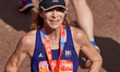 Katherine Switzer at the finish line during the Virgin Money London Marathon in London, En...