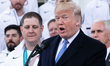 U.S. President Donald Trump speaks at a celebration for Team USA at the North Portico of t...