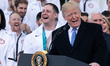 U.S. President Donald Trump speaks at a celebration for Team USA at the North Portico of t...