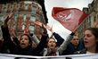 Students shout slogans against Macron's policies. Several sectors on strike called to a pr...