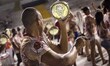 Members of "Escola de Samba Leandro the Itaquera" drums rehearse at Sao Paulo's "sambodrom...
