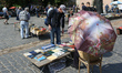 Antique and books flea market is seen in Lviv, Ukraine on 1 May 2018 On the small square n...
