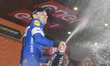 Blue jersey celebrates on the podium  Winner stage 17  Elia Viviani Quick-Step Floorsdurin...