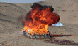 Afghan policemen and officials stand near a pile of burning opium narcotics during an offi...