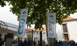 Flags of the CSU in front of the party congress. The German minister of interiour and head...