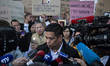 Cousin, Laurent Te, talks to journalists outside the courthouse in Strasbourg, eastern Fra...