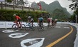 Jasper Stuyven of Belgium and Trek - Sogefredo Team leads the small group of riders during...