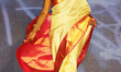 Indian model wearing an elegant and ornate saree (sari) during a South Asian bridal fashio...