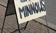 'Live minnows' sign outside a fishing bait and tackle shop in Jackson Point, Ontario, Cana...