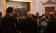 Vice President Mike Pence walks through the Capitol greeting visitors after a ceremonial s...