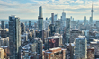 Elevated view of buildings in the city of Toronto, Ontario, Canada. 