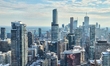 Elevated view of buildings in the city of Toronto, Ontario, Canada. 
