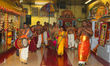 Tamil Hindus take part in special prayers during the Thai Pongal Festival at a Hindu templ...