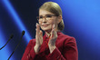 Yulia Tymoshenko, the Ukrainian politician and leader of the "Batkivshchyna" party, reacts...