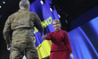 Yulia Tymoshenko, the Ukrainian politician and leader of the "Batkivshchyna" party (R) sha...