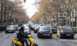 Concentration and demonstration of taxi drivers at the Gran Via street in Barcelona to pro...