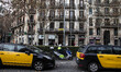 Concentration and demonstration of taxi drivers at the Gran Via street in Barcelona to pro...