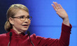 Yulia Tymoshenko, the Ukrainian politician and leader of the "Batkivshchyna" party, greets...
