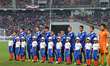 Thailand player line up before the AFF Suzuki Cup 2014 semi-finals 2nd match between Thail...