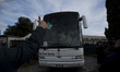 Italy, Rome: Migrants leave by bus Castelnuovo di Porto migrants center, some 10 kilometer...