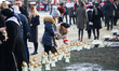 Candles at the Auschwitz-Birkenau memorial during 74th Anniversary of the Nazi German Ausc...