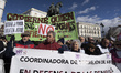Pensioners and taxi drivers protest against the cuts of pensions as they march from Atocha...