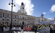 Pensioners and taxi drivers protest against the cuts of pensions as they march from Atocha...