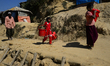 Rohingya refugee people walking in the Balukhali refugee camp in Ukhia, Cox's Bazar, Bangl...